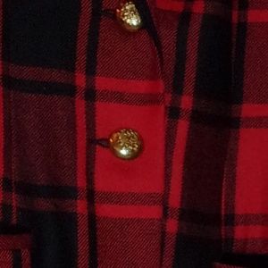 Adrienne Vittadini Collection Red and Black Wool /& Velvet Plaid Blazer Very Equestrian